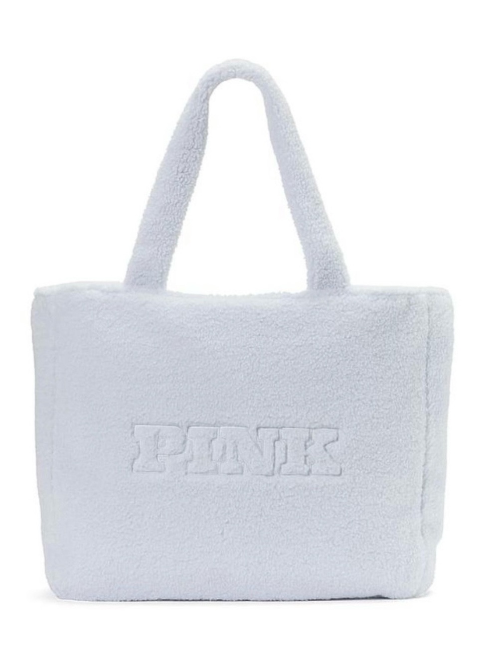 PINK Victoria's Secret Plush Teddy Tote Bag (White / Super Light-blue)